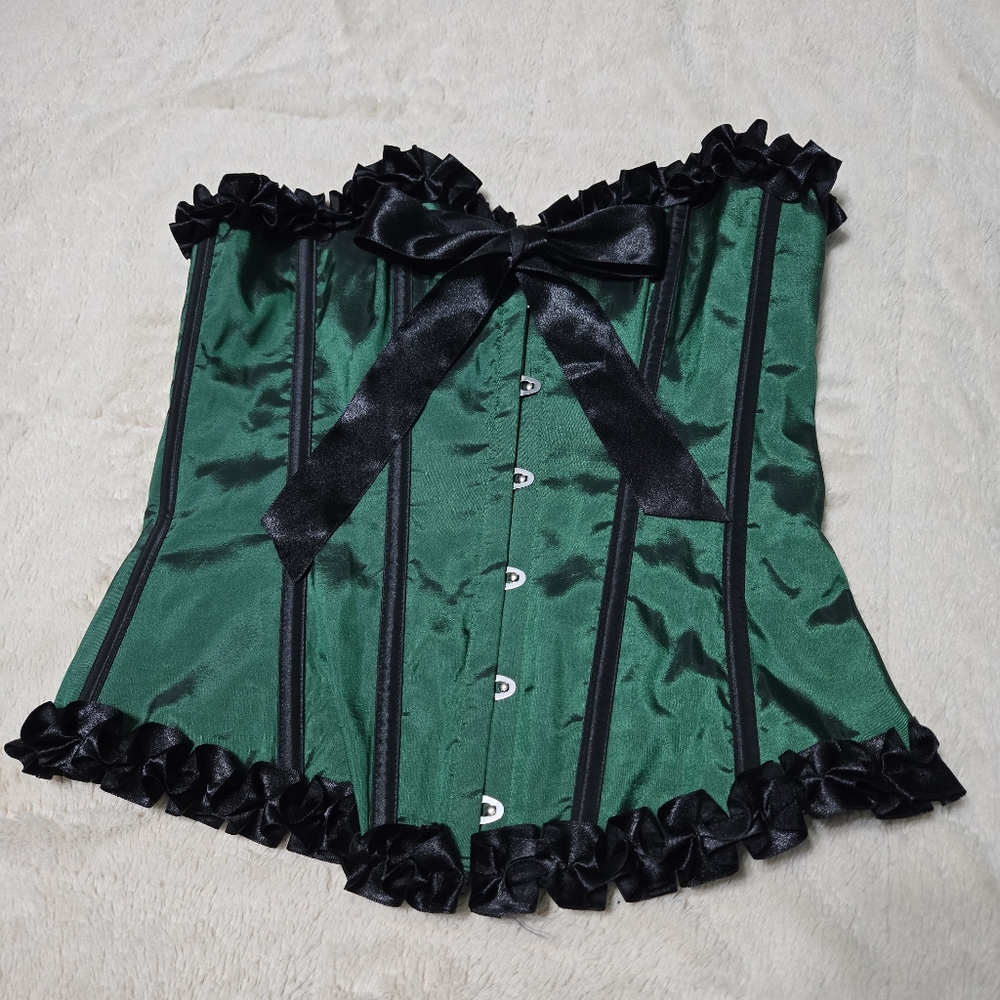 Wicked Emerald Green Corset Top Black Boned  L